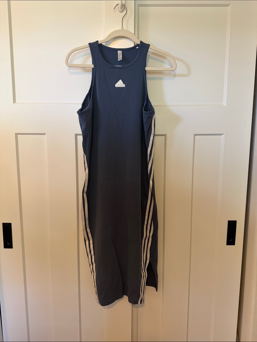 Adidas Sleeveless Dress with Side Stripes - Dark Blue & White